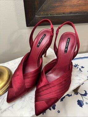Zara Burgundy Red Satin Pointed Slingback Heels